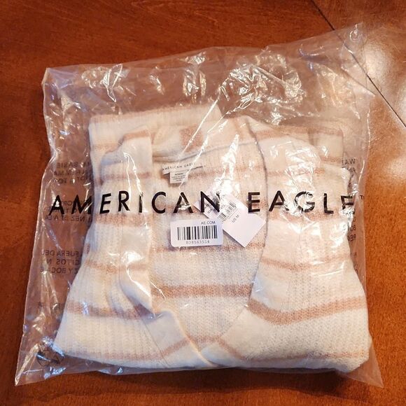 American Eagle Oversized Cropped Bell Sleeve Cardigan Medium, White Pink Stripes - Picture 10 of 10